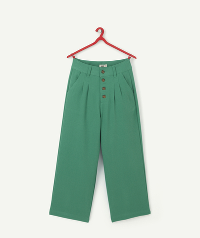 Our latest looks Tao Categories - GIRLS' GREEN WIDE-LEG TROUSERS WITH TORTOISESHELL BUTTONS