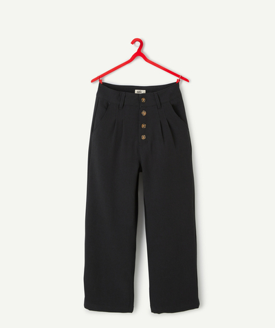Trousers - Jeans Sub radius in - GIRLS' BLACK WIDE-LEG TROUSERS WITH TORTOISESHELL-EFFECT BUTTONS