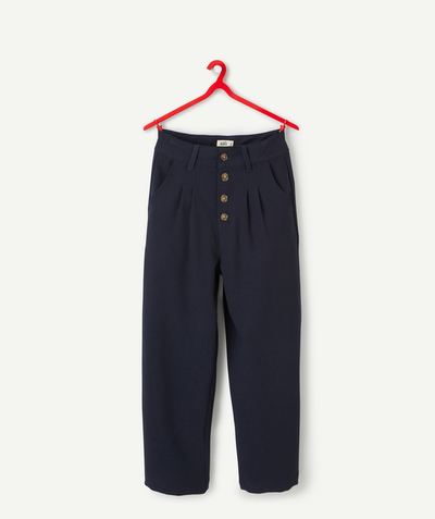 Our latest looks Tao Categories - GIRLS' BLACK NAVY WIDE-LEG TROUSERS WITH TORTOISESHELL-EFFECT BUTTONS