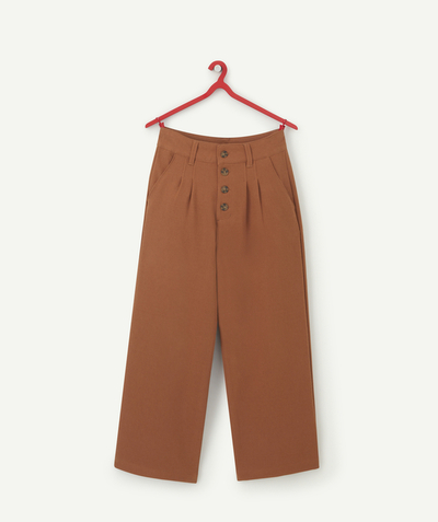 Our latest looks Tao Categories - GIRLS' BROWN WIDE-LEG TROUSERS WITH TORTOISESHELL BUTTONS
