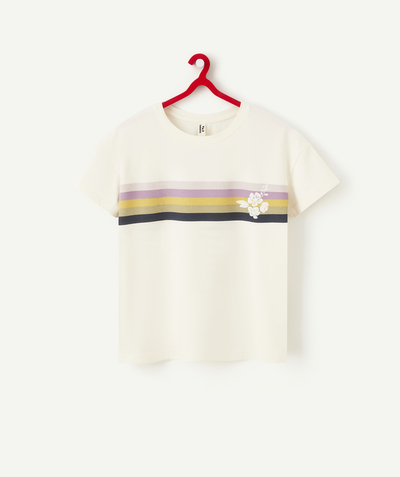 Tee-shirt radius - BOYS' CREAM ORGANIC COTTON T-SHIRT WITH COLOURED BANDS