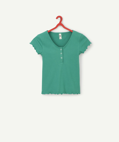 New collection Sub radius in - GIRLS' RIBBED GREEN ORGANIC COTTON T-SHIRT WITH POPPERS