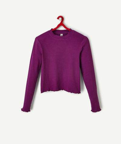 New collection Sub radius in - GIRLS' PURPLE RIBBED COTTON ROLL NECK JUMPER