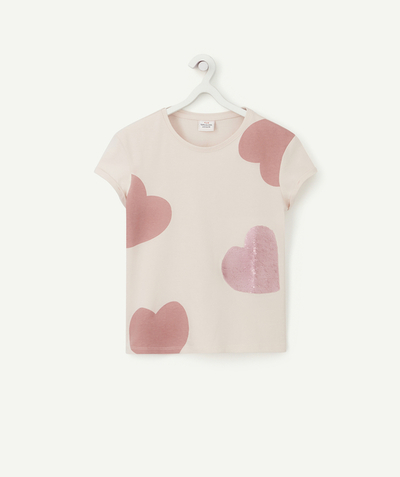 Tee-shirt radius - GIRLS PINK ORGANIC COTTON SHIRT WITH A SEQUINNED HEART