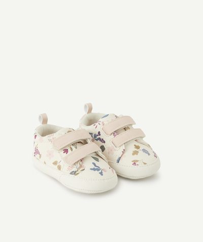 Accessories radius - BABY GIRLS' CREAM AND PINK FLORAL PRINT TRAINER-STYLE BOOTIES