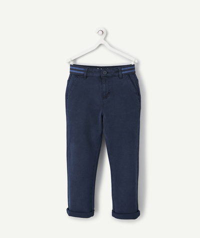 Our latest looks radius - BOYS' NAVY RELAXED-FIT TROUSERS IN ECO-FRIENDLY VISCOSE WITH STRIPED WAISTBAND