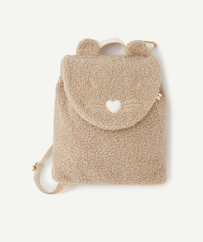 Accessories radius - BABY GIRLS' BEIGE BOUCLÉ MOUSE BACKPACK WITH LITTLE EARS