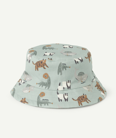 Accessories radius - BABY BOYS' REVERSIBLE GREEN BUCKET HAT WITH AN ANIMAL PRINT
