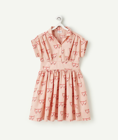 Girl radius - GIRLS' PINK SHORT-SLEEVED DRESS WITH EYES AND HEARTS PRINT