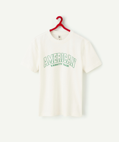 T-shirt  radius - UNISEX CREAM ORGANIC COTTON T-SHIRT WITH GREEN SLOGAN