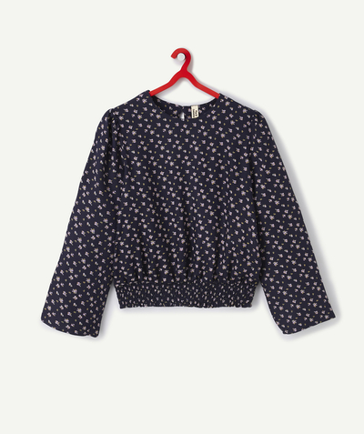 New collection Sub radius in - GIRLS' NAVY AND FLORAL ECO-FRIENDLY VISCOSE BLOUSE