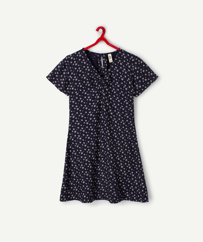 New collection Sub radius in - GIRLS' NAVY ECO-FRIENDLY FLORAL PRINT VISCOSE DRESS