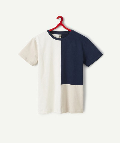 T-shirt  radius - BOYS' NAVY AND CREAM ORGANIC COTTON T-SHIRT