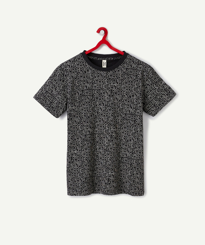 T-shirt  radius - BOYS' BLACK ORGANIC COTTON T-SHIRT PRINTED WITH MESSAGES