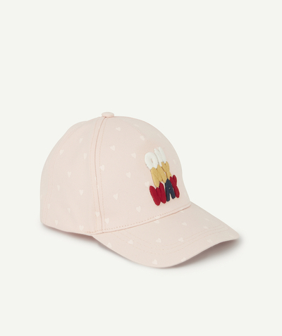 Girl radius - GIRLS' PALE PINK COTTON CAP WITH SLOGAN AND HEARTS