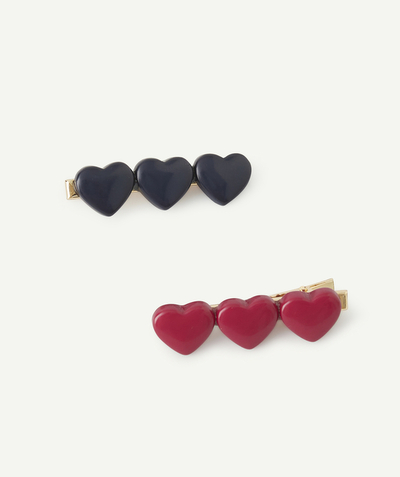 Girl radius - SET OF TWO GIRLS' HAIR CLIPS WITH PINK AND NAVY BLUE HEARTS