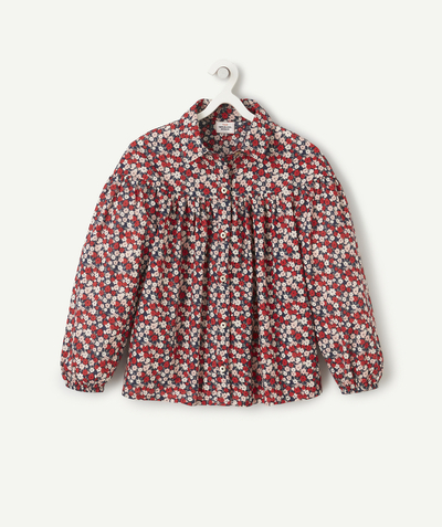 Nice price radius - GIRLS' RED FLORAL PRINT SHIRT WITH GLITTER BUTTONS