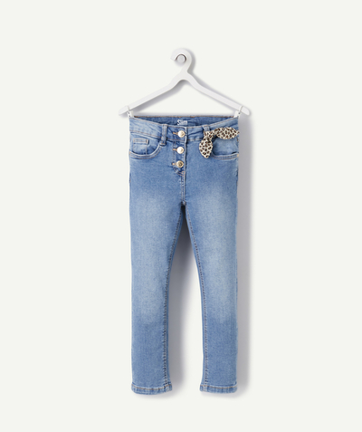 Back to school collection radius - GIRLS' SLIM-FIT LIGHT BLUE LESS WATER DENIM TROUSERS WITH BOW
