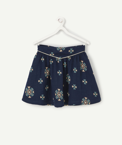 Back to school collection radius - GIRLS' NAVY PATTERNED COTTON GAUZE SKIRT