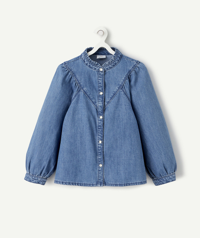 TOP radius - GIRLS' BLUE LOW-IMPACT DENIM BLOUSE WITH POPPERS