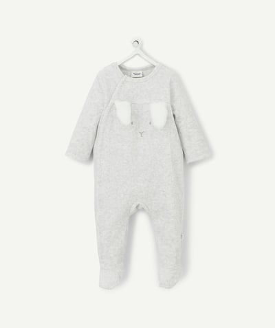 Sleepsuit - Pyjamas Sección  - PELELE GRIS DE TERCIOPELO CON OREJAS EN RELIEVE