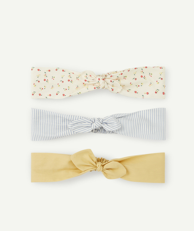 Accessories radius - SET OF THREE BABY GIRLS' YELLOW STRIPED AND PLAIN HEADBANDS WITH BOWS