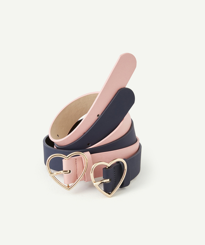 Girl radius - PACK OF TWO GIRLS' PINK AND NAVY BLUE BELTS WITH HEART BUCKLES