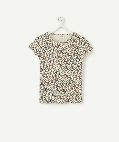 Tee-shirt radius - GIRLS' RIBBED LEOPARD PRINT ORGANIC COTTON T-SHIRT