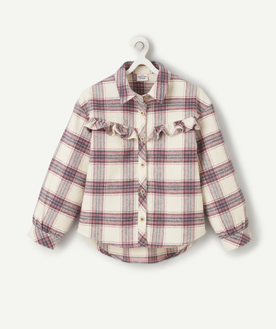 Our latest looks radius - GIRLS' ECRU AND PINK CHECKED SHIRT WITH OVERSIZED SLEEVES