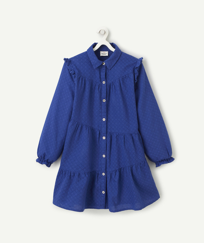 Girl radius - GIRLS' ELECTRIC BLUE COTTON DRESS WITH GATHERS AND RUFFLES