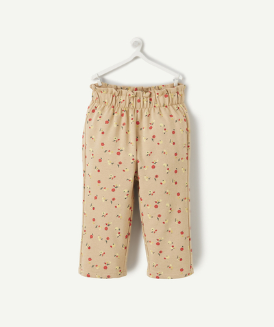 Trousers radius - BABY GIRLS' BEIGE ORGANIC COTTON STRAIGHT-LEG TROUSERS WITH VEGETABLE PRINT