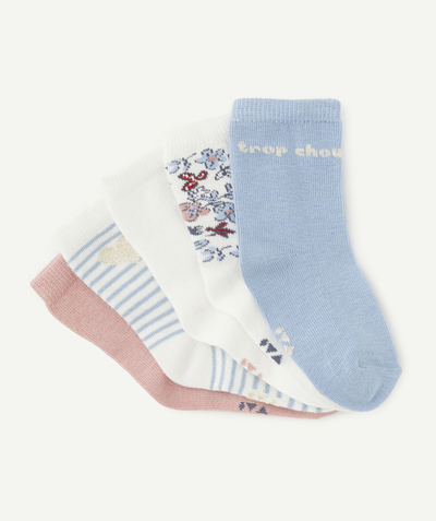 Accessories radius - SET OF FIVE PAIRS OF GIRLS' BLUE, WHITE AND PINK SOCKS