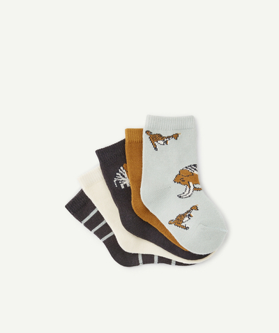 Baby-boy radius - PACK OF FIVE PAIRS OF BABY BOYS' PLAIN AND STRIPED SOCKS WITH ANIMAL MOTIFS
