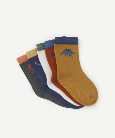 Baby-boy radius - PACK OF FIVE PAIRS OF BABY BOYS' COLOURED LONG SOCKS WITH ANIMAL DESIGNS