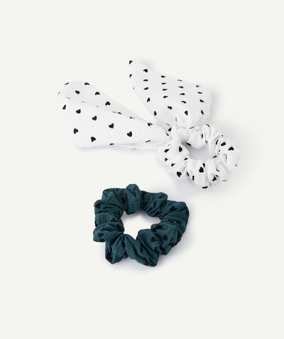 Girl radius - SET OF TWO GIRLS' TEAL HAIR SCRUNCHIES PRINTED WITH HEARTS