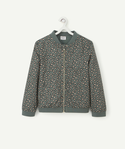 Our latest looks radius - GIRLS' GREEN COTTON BOMBER JACKET WITH LEOPARD PRINT