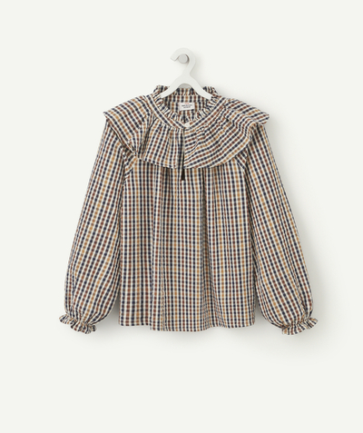 Back to school collection radius - GIRLS' CHECKED BLOUSE WITH LARGE COLLAR