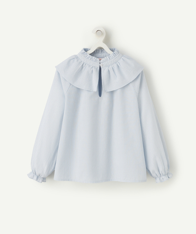 Back to school collection radius - GIRLS' BLUE AND WHITE STRIPE PRINT BLOUSE WITH LARGE COLLAR