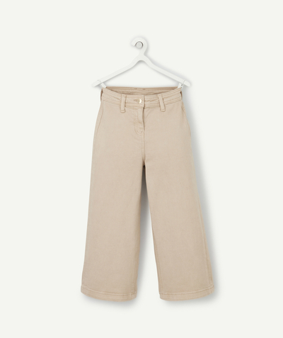 Back to school collection radius - GIRLS' BEIGE WIDE-LEGGED RECYCLED FIBRE TROUSERS