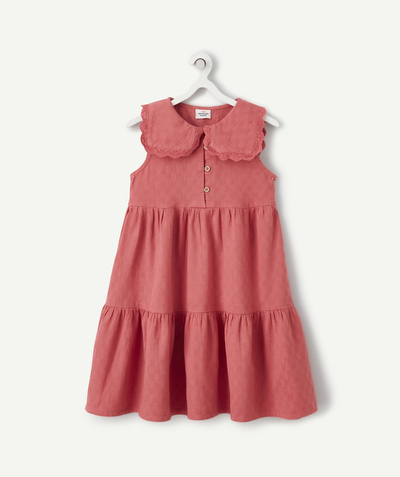Fille Rayon - ROBE SANS MANCHES FILLE ROSE AVEC COL CLAUDINE BRODÉ