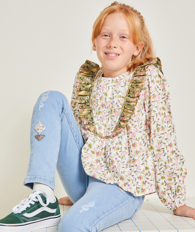 Girl radius - GIRLS' FLORAL COTTON BLOUSE WITH RUFFLES