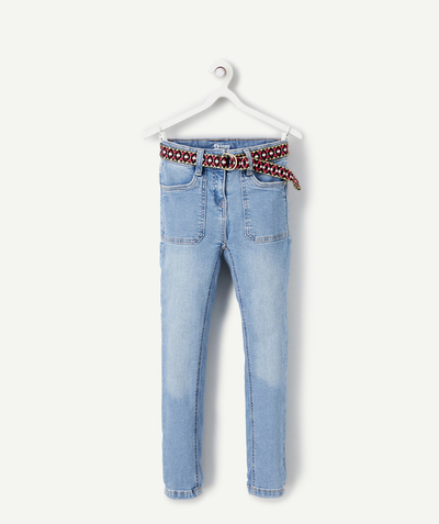 Back to school collection radius - GIRLS' SKINNY LOW-IMPACT DENIM JEANS WITH PINK PLAITED BELT
