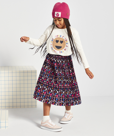 Our latest looks radius - GIRLS' LONG PLEATED RECYCLED FIBRE SKIRT WITH FLORAL PRINT