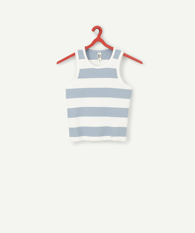 New collection Sub radius in - GIRLS' WHITE AND BLUE STRIPED SLEEVELESS ORGANIC COTTON T-SHIRT