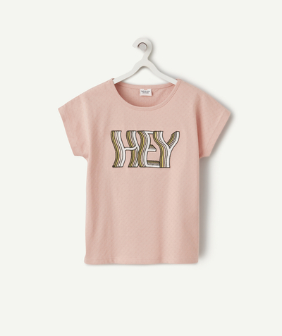 Tee-shirt radius - GIRLS' PINK ORGANIC COTTON T-SHIRT WITH EMBROIDERED SLOGAN