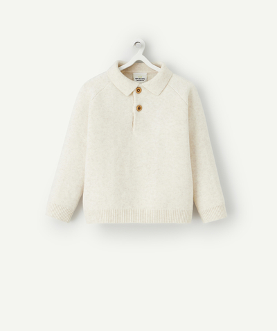 Pullover - Sweatshirt radius - BABY BOYS' CREAM POLO-NECK RECYCLED FIBRE JUMPER