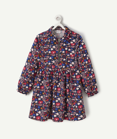 Girl radius - GIRLS' ZIP-UP ECO-FRIENDLY VISCOSE DRESS WITH FLORAL PRINT