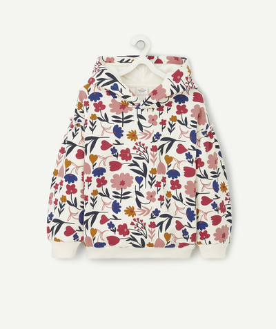 Back to school collection radius - GIRLS' WHITE RECYCLED FIBRE SWEATSHIRT WITH FLORAL PRINT