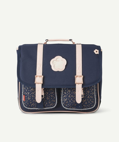 Girl radius - NAVY BLUE POLKA DOTS AND PINK SCHOOL BAG WITH DOUBLE GUSSET