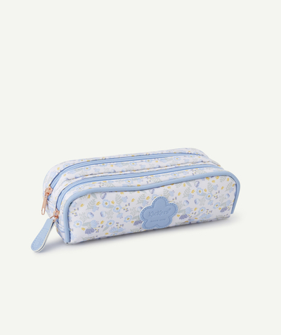 Girl radius - GIRLS' SKY BLUE DOUBLE-COMPARTMENT FLORAL PRINT PENCIL CASE